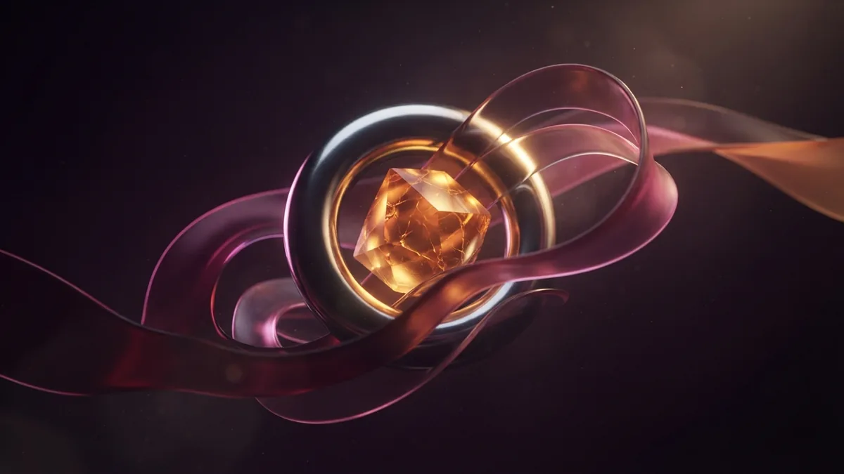 A glowing crystal and flowing ribbons represent modern data-led B2B marketing trends
