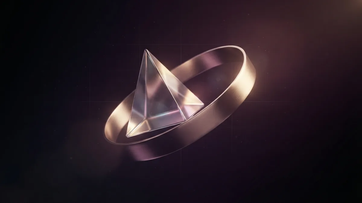 Consultants bring fresh perspective Glass prism and curved metal ribbon symbolizing outside insight and business change