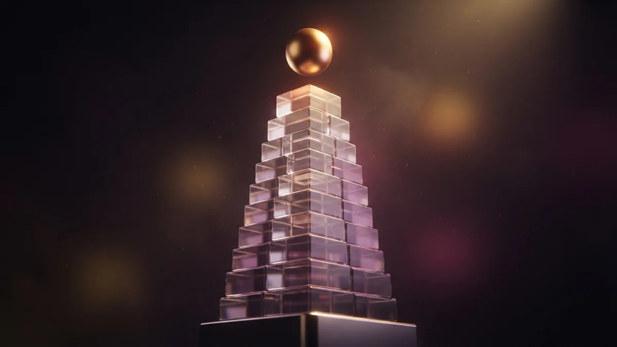 Abstract forms for BPO business growth Rising glass blocks and a gold sphere suggest a focused BPO business ready to grow