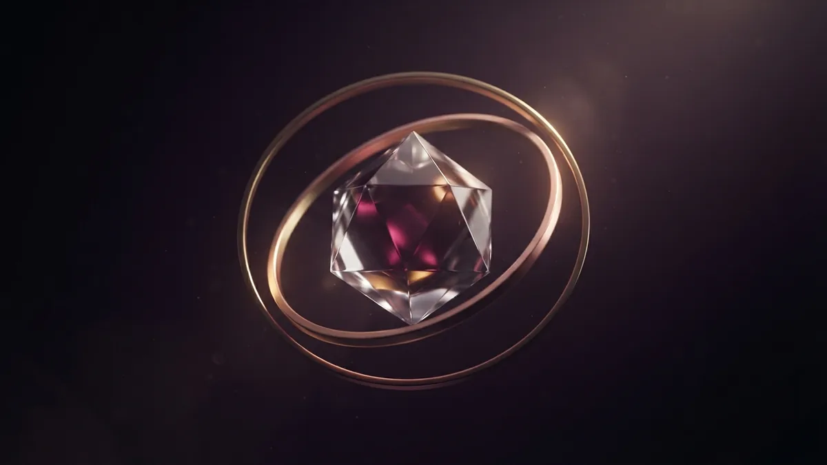 Business identity in a wider system Faceted glass crystal among metal rings evokes a business identity within a tax system