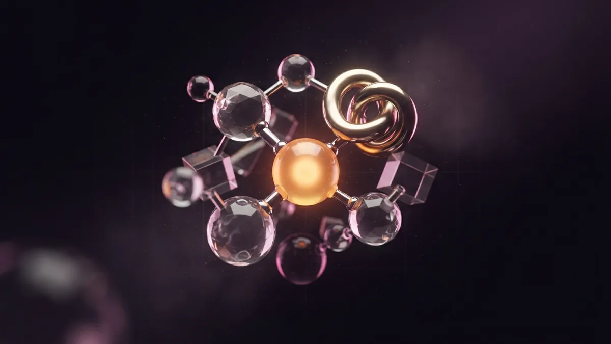 Building connections with consulting clients Linked glass spheres and metal knot representing client connections and consulting referrals