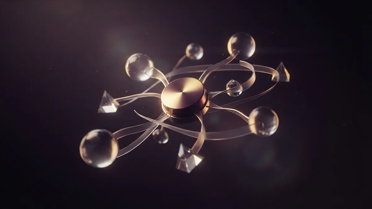 Metal node and glass spheres forming an abstract network of venture capital investors
