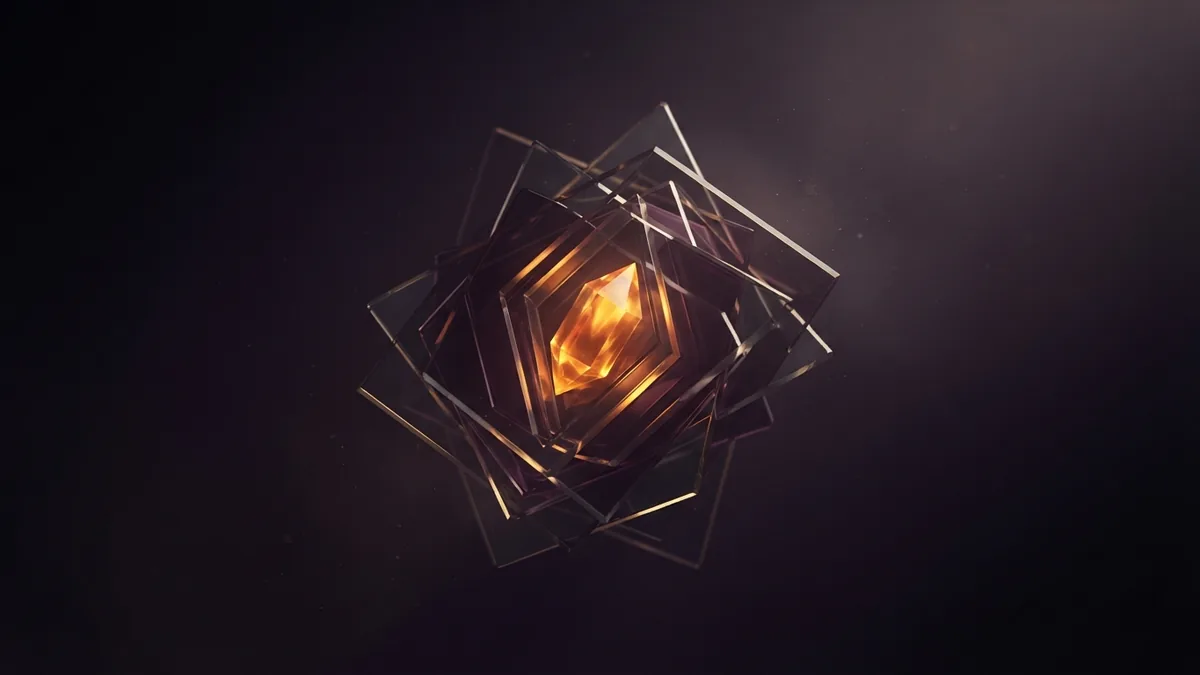 Glowing amber crystal above dark glass layers, suggesting measured marketing results