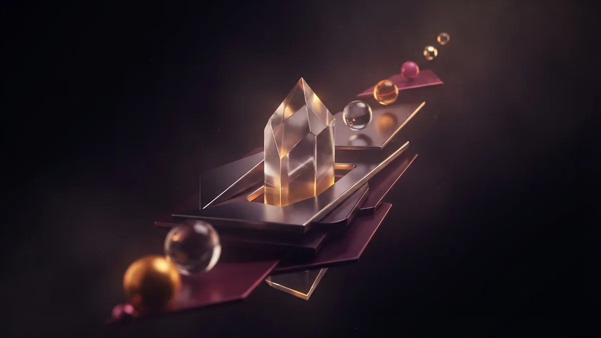 Abstract rising crystal and layered forms representing search growth and website visibility