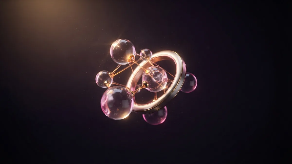 Recruitment tools that work together Linked glass spheres and metal ring representing connected recruitment tools