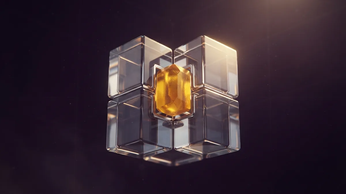 A balanced stack of glass forms representing the main parts of a business plan