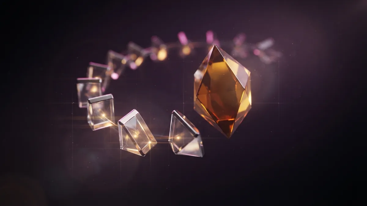 Glass prisms leading toward a gold crystal to suggest business planning steps