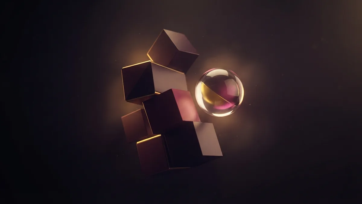 A glass sphere beside uneven dark blocks, suggesting business plan risks and review