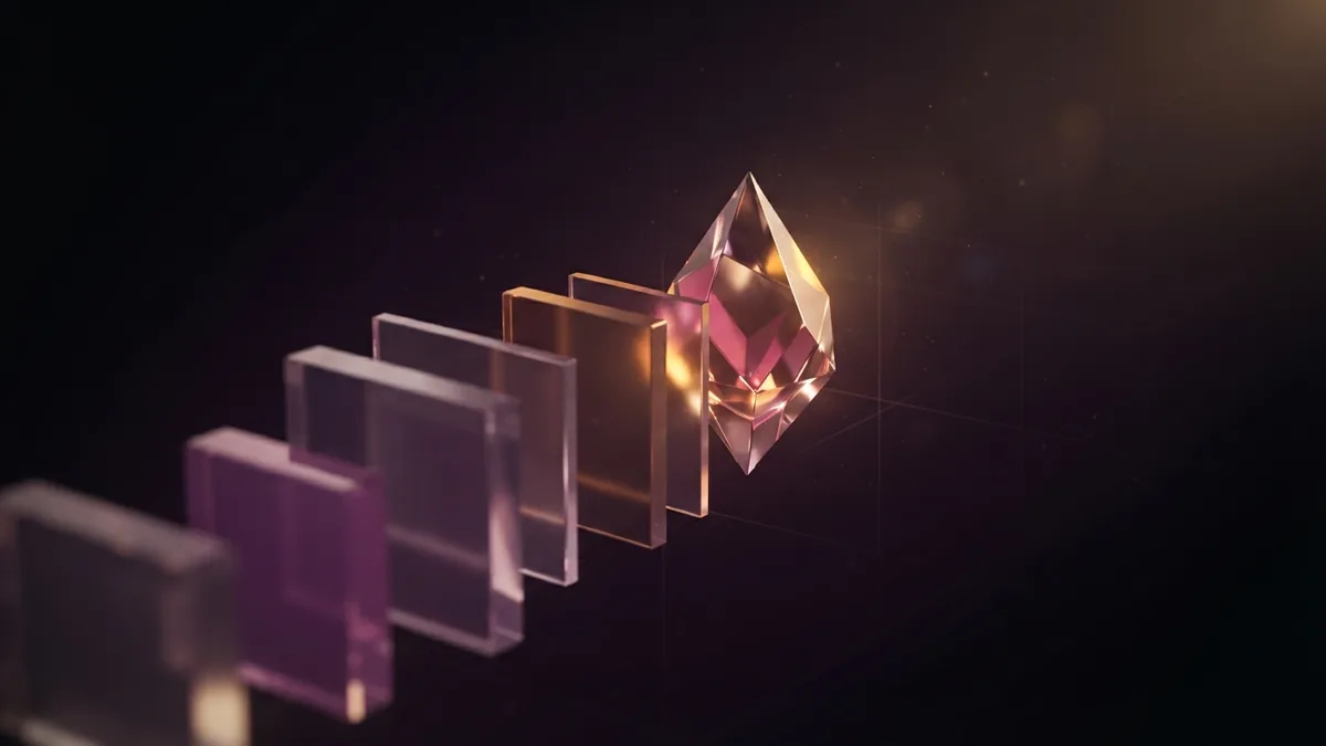 Layered glass blocks leading to a crystal, representing steps in strategy planning
