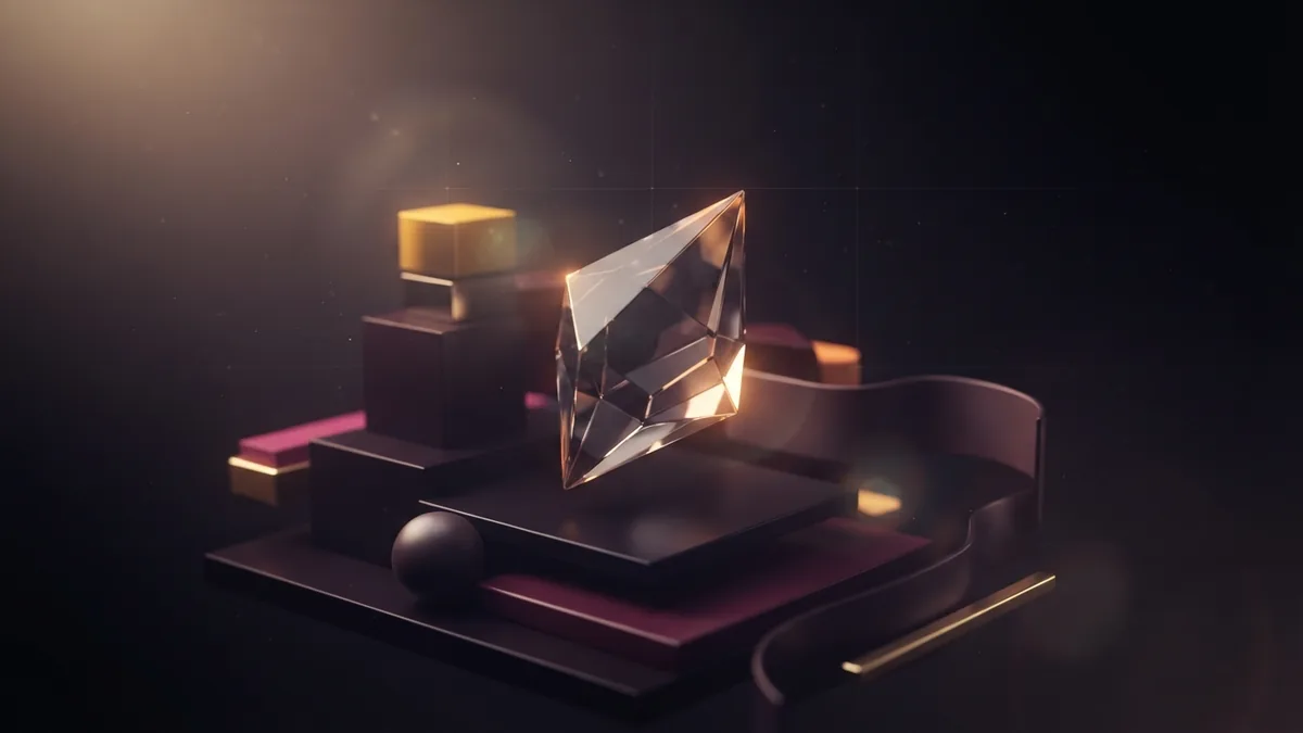 Glowing glass crystal above dark layers representing tools that improve business capacity