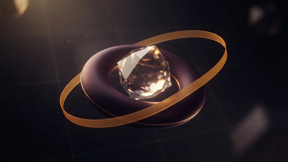 A distinctive shape for your brand Faceted glass crystal and amber ribbon representing a memorable consulting brand