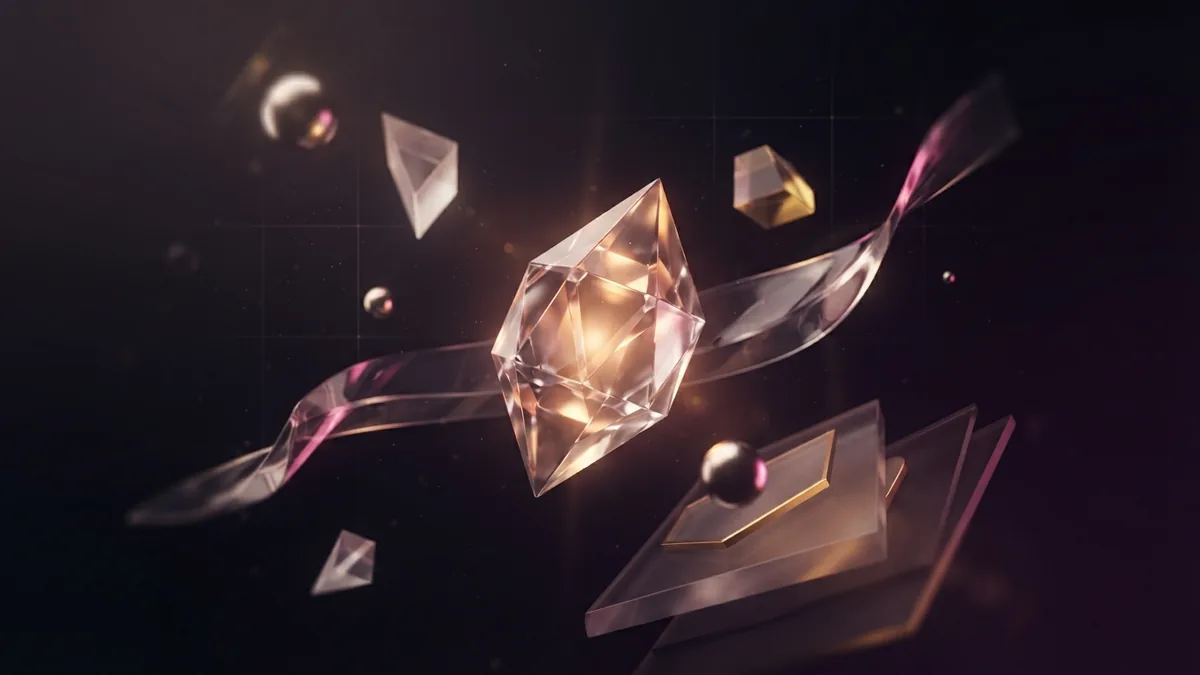 Central glass crystal among abstract forms representing a focused consulting niche